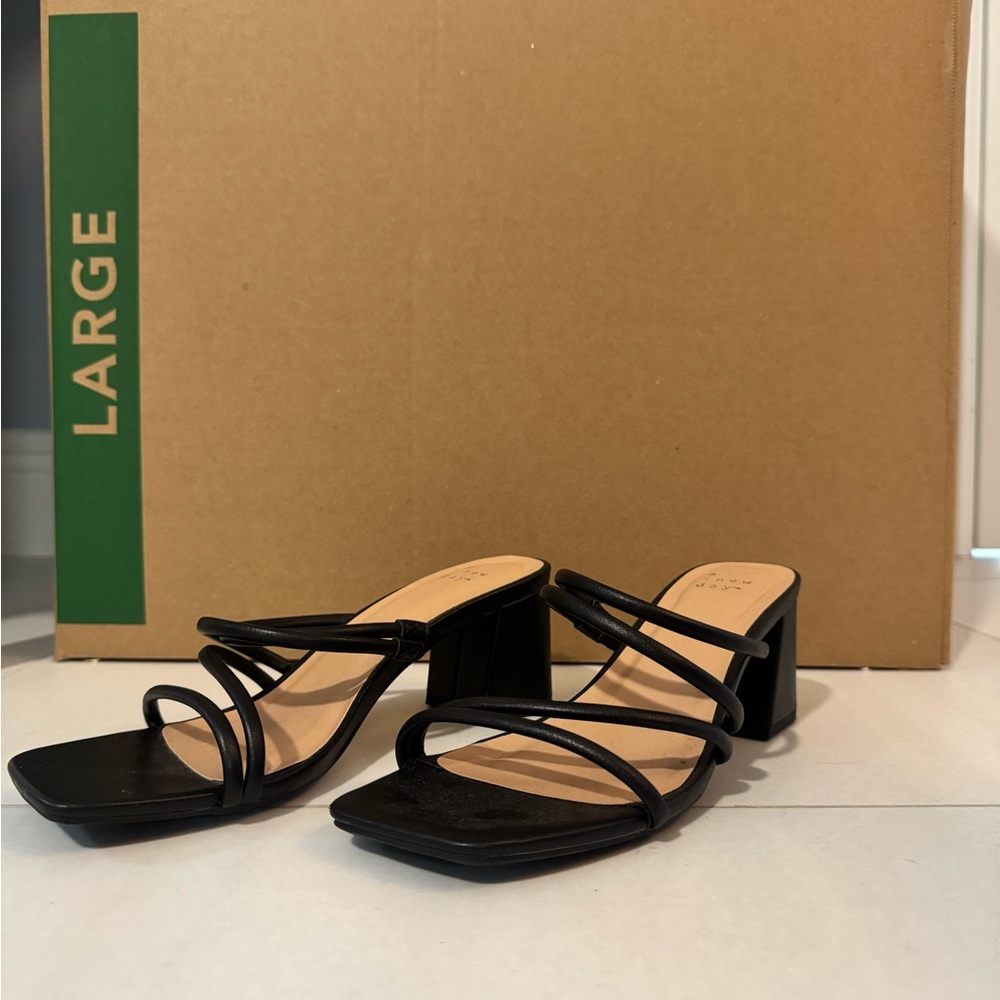 A New Day Black Strappy Block Heels - Fits Size 7.5/8